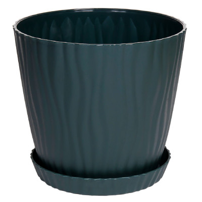 Горшок цветочный BOTANICA Волна рифленый с поддоном (14.5x12.5см/1.3л, зеленый)