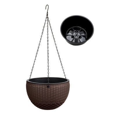 Кашпо BOTANICA Rattan подвесное с дренажной вставкой (21x13см, коричневый)