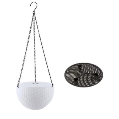 Кашпо BOTANICA Rattan подвесное с дренажной сеткой (21x13.5см, белый) 