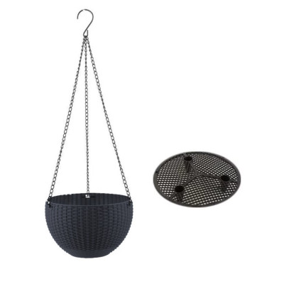 Кашпо BOTANICA Rattan подвесное с дренажной сеткой (21x13.5см, черный) 