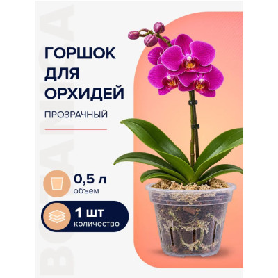 Горшок для орхидей Botanica с боковыми прорезями (12x9.5см/0.5л, прозрачный) 