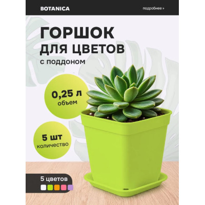 Набор квадратных горшков для цветов с поддоном Botanica, 0.25 л, зеленый (5 шт.)