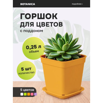 Набор квадратных горшков для цветов с поддоном Botanica, 0.25 л, оранжевый (5 шт.)
